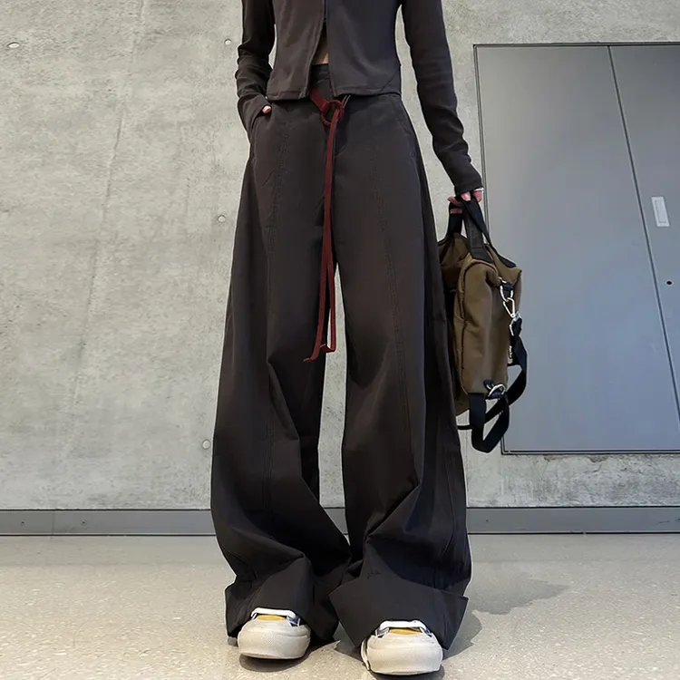 2025秋季新款韩版高腰纯色设计感休闲裤女时尚百搭减龄气质阔腿裤