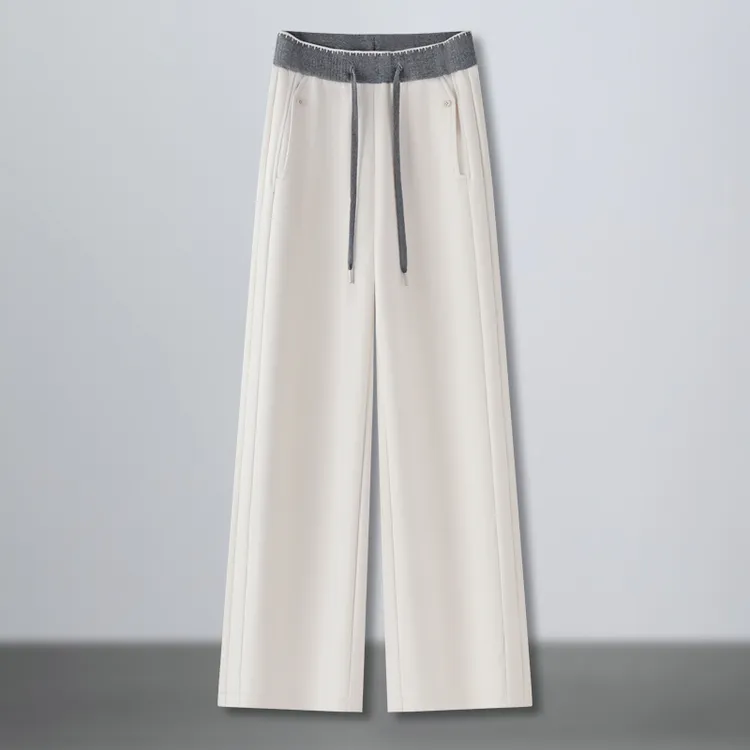 羊毛呢休闲阔腿裤女2025新款秋冬松紧高腰宽松显瘦保暖拖地直筒裤