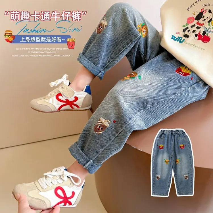 女童牛仔裤2025春季新款儿童小女孩洋气老爹裤宝宝宽松休闲长裤子