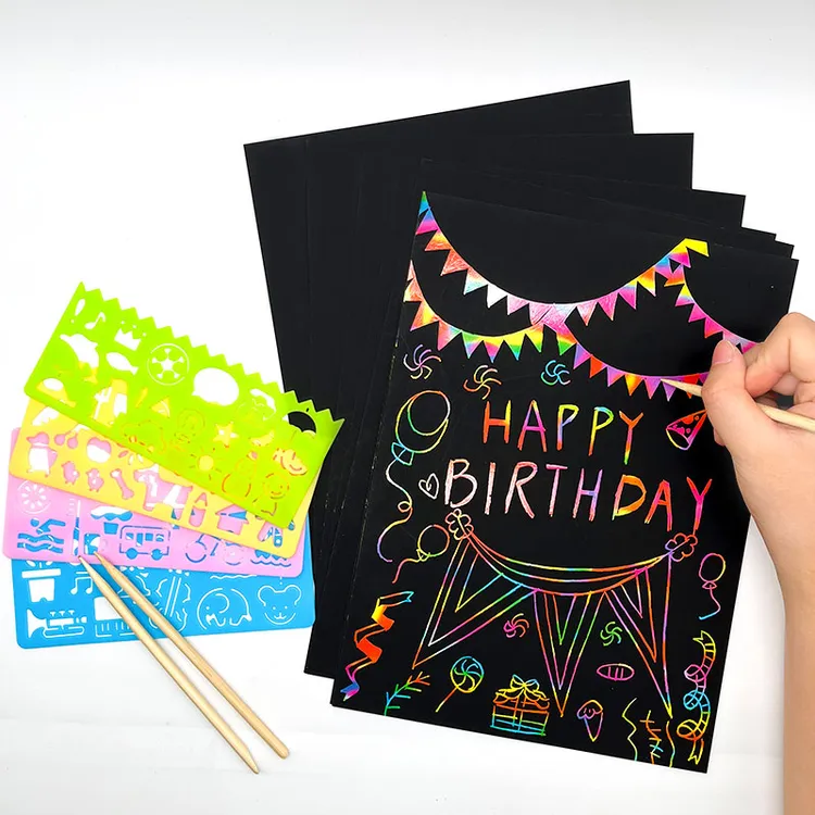 儿童A4刮刮画纸手工DIY幻彩涂鸦本小学生专用美术绘画本可裁剪画