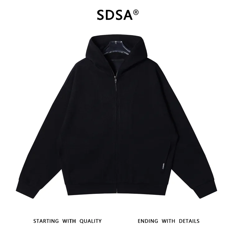 SDSA男士秋冬新款痞帅男装韩版纯色拉链连帽针织卫衣宽松设计师
