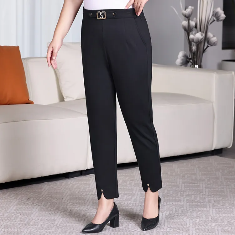 胖mm高腰休闲九分裤2025年秋季黑色开叉弹力百搭大码小脚裤 200斤