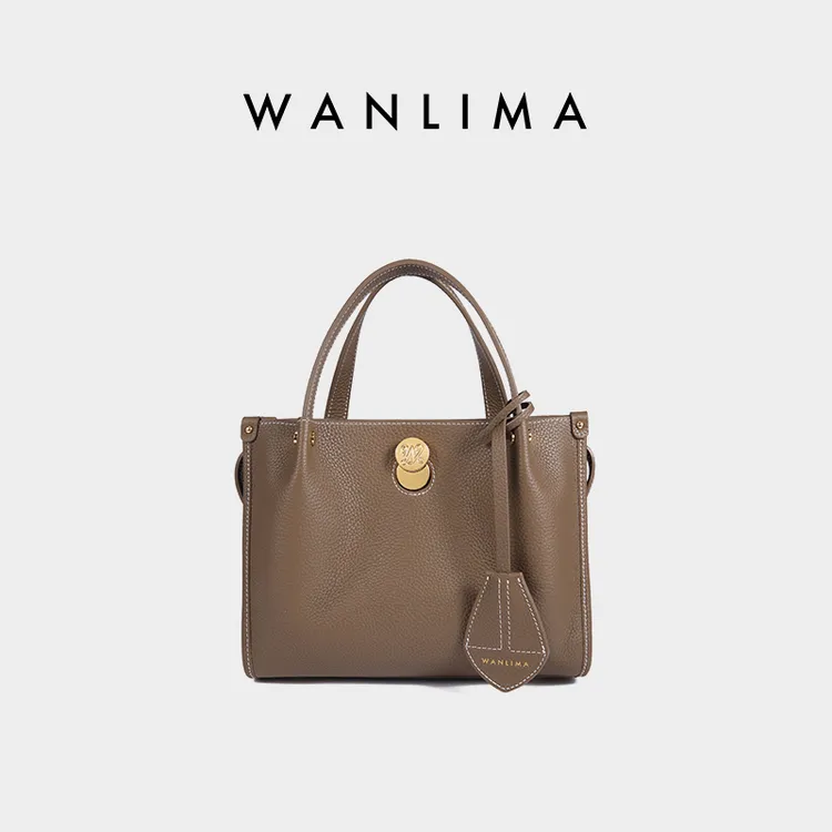 万里马真皮单肩女士商务通勤托特包戴妃包凯莉包女牛皮手提包小号