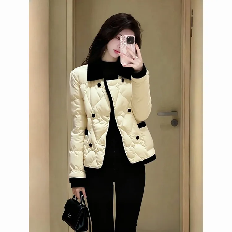 米杏色夹棉外套女初冬高端时髦洋气名媛小香风超好看翻领加厚棉服