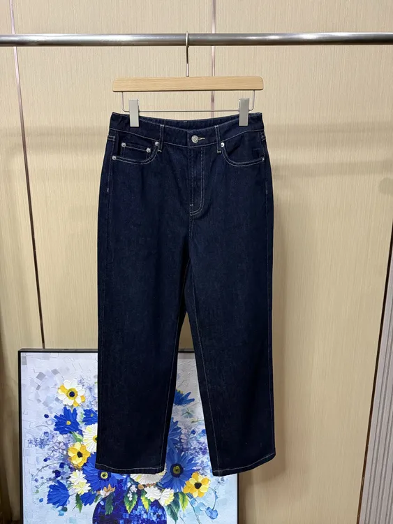 土耳其中高腰九分裤慵懒风牛仔裤宽松直筒百搭深蓝