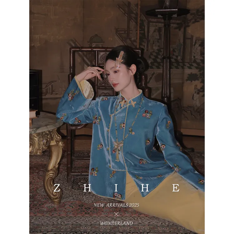 无艳一禾【如梦令】新中式原创丝绒绣花外套+丝绒半裙