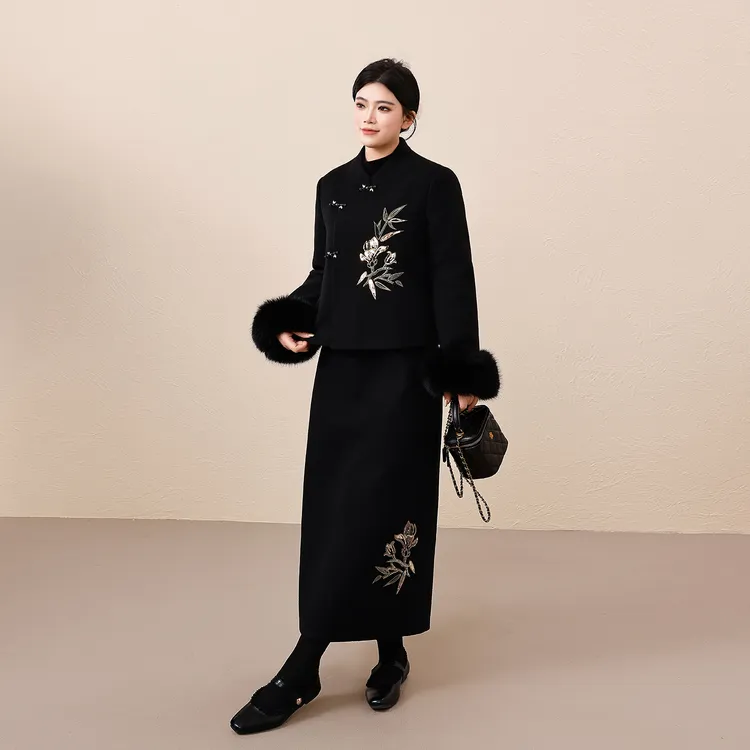 【金枝玉叶】蛋妹大码女胖mm冬季新中式国风雅致羽绒套装DM35730