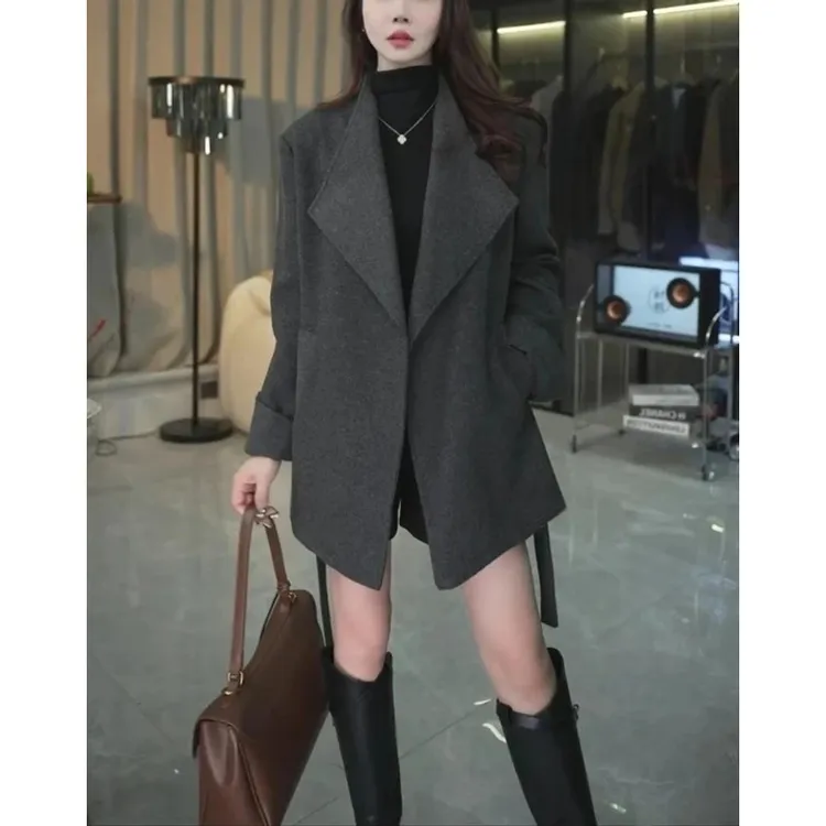 90白鸭绒可拆卸韩版显瘦加厚款毛呢大衣外套法式立领风衣羽绒服