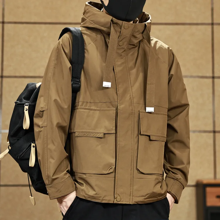 冲锋外套男秋冬加棉美式机能户外登山连帽夹克宽松休闲工装上衣