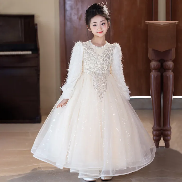 女童礼服裙秋冬轻奢小众高端儿童钢琴表演走秀花童生日宴会演出服