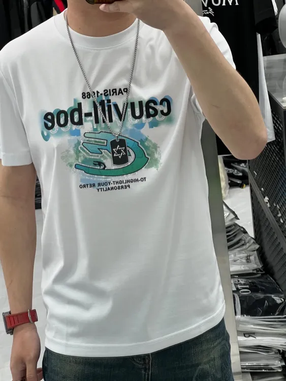 2025夏季新款男士潮牌字母烫钻圆领T恤8858