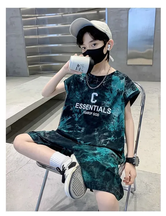 男童夏季透气速干运动背心套装时髦帅气运动洋气休闲夏季薄款男孩