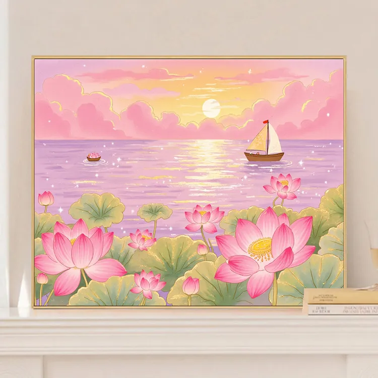 水上荷花数字油画diy填充涂色手绘油彩画手工填色装饰画高级感