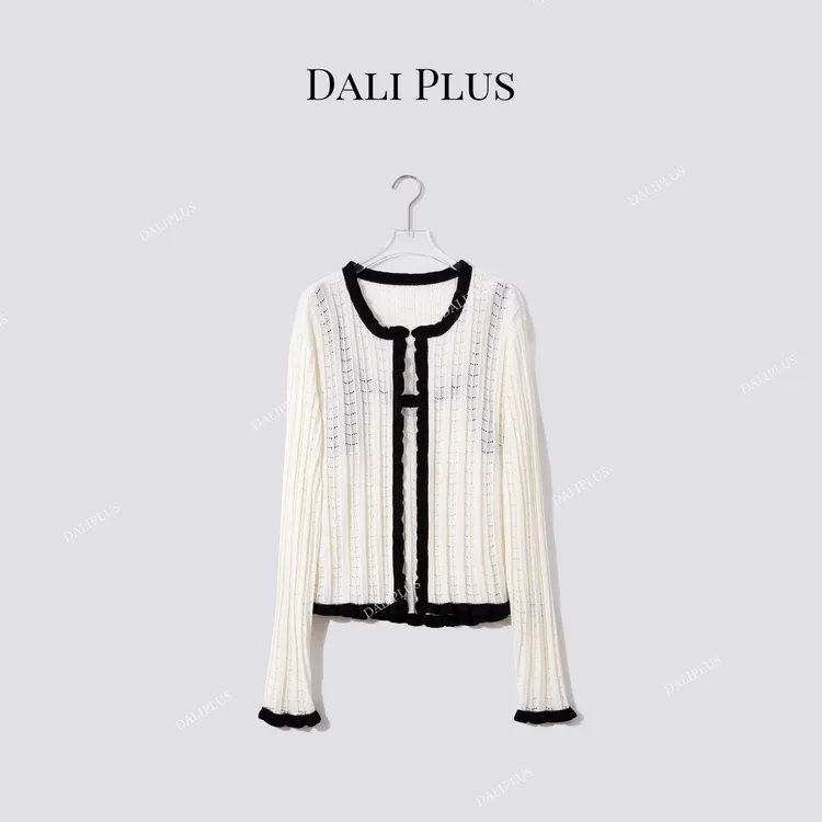 DALIPLUS“两件套针织”50%莱赛尔亚麻木耳花边开衫＋吊带D5CH4234