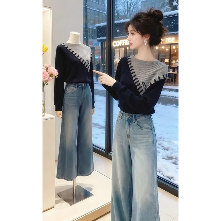 兹伊翰【漫游基调】不规则拼接加绒卫衣女2026冬季新款美式长袖上衣