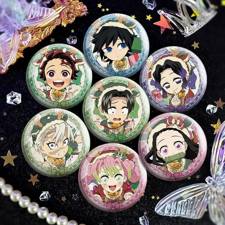 鬼灭之刃圣诞系列银葱双闪徽章吧唧时透无一郞二次元动漫周边谷子