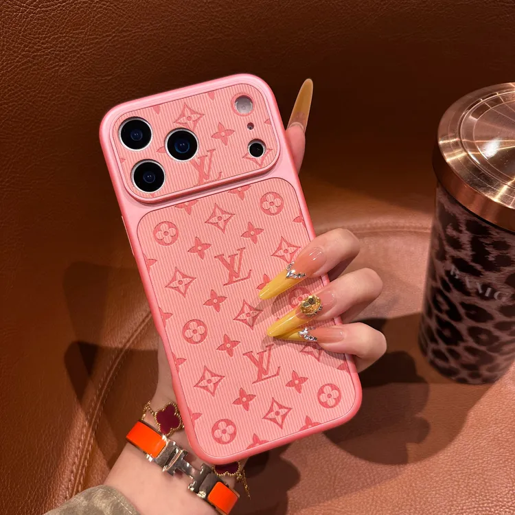 新款少女粉苹果17promax手机壳压印皮质老花16高档15潮牌14适用13