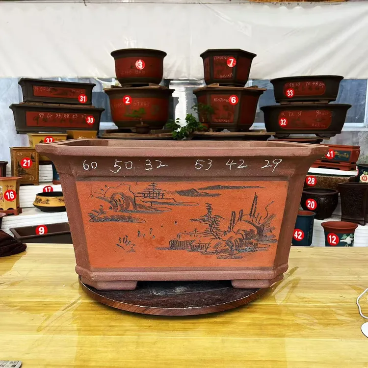 纯手工加深加宽加厚切角长方花卉绿植飘枝老桩盆景造型紫砂花盆