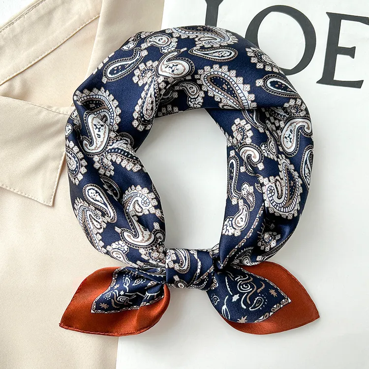 新款小方丝巾女腰果花复古围巾春秋百搭洋气法式领巾头巾发带E615