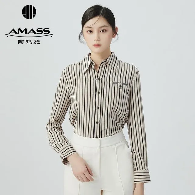 AMASS/阿玛施新款时尚休闲显瘦新款条纹垂感通勤长袖衬衫5300848