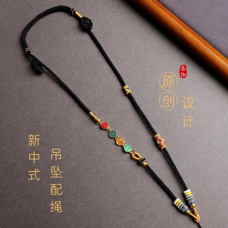 合金棉绳项链 原创设计平安喜乐吊坠挂绳锦鲤锁包编织金锁项链绳