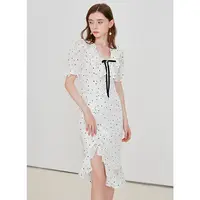 【老板娘夏天】Caroline春季新款波点蝴蝶结荷叶边鱼尾连衣裙WCRCAA