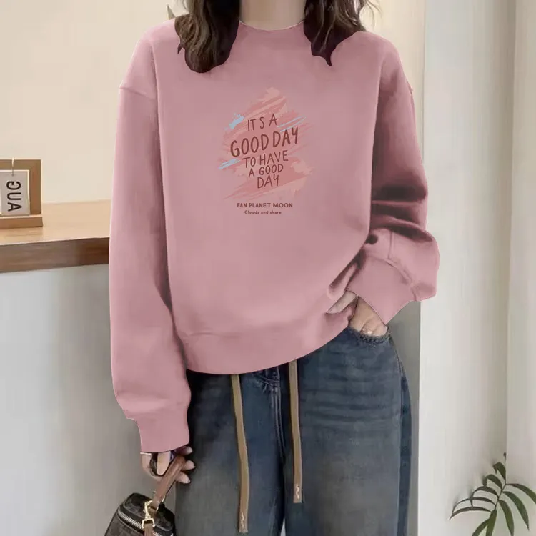 2025新款圆领卫衣女装小众设计感宽松休闲洋气加绒加厚上衣秋冬季