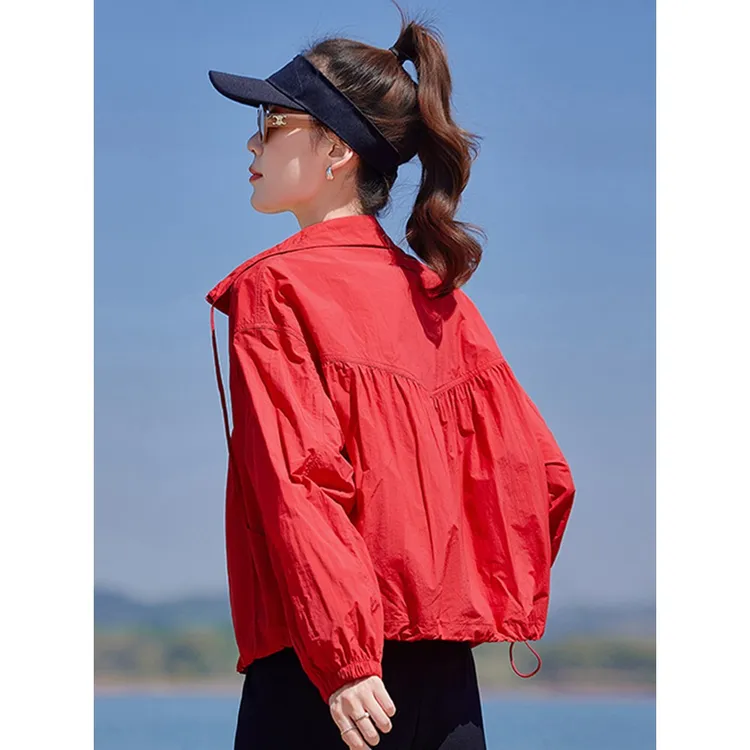 红色防晒衣女夏季2025新款洋气妈妈短款小个子防晒服户外轻薄外套