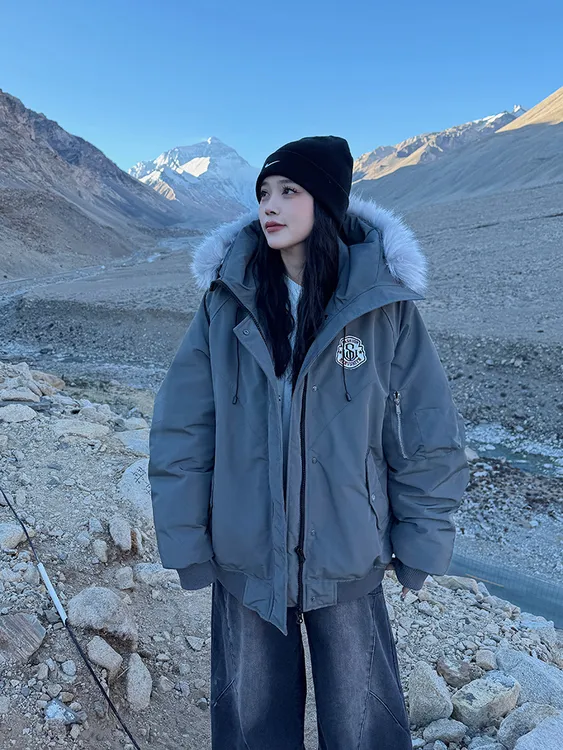 棉服女2025年新款冬季工装服大毛领情侣加厚防寒棉纯色袄棉衣外套