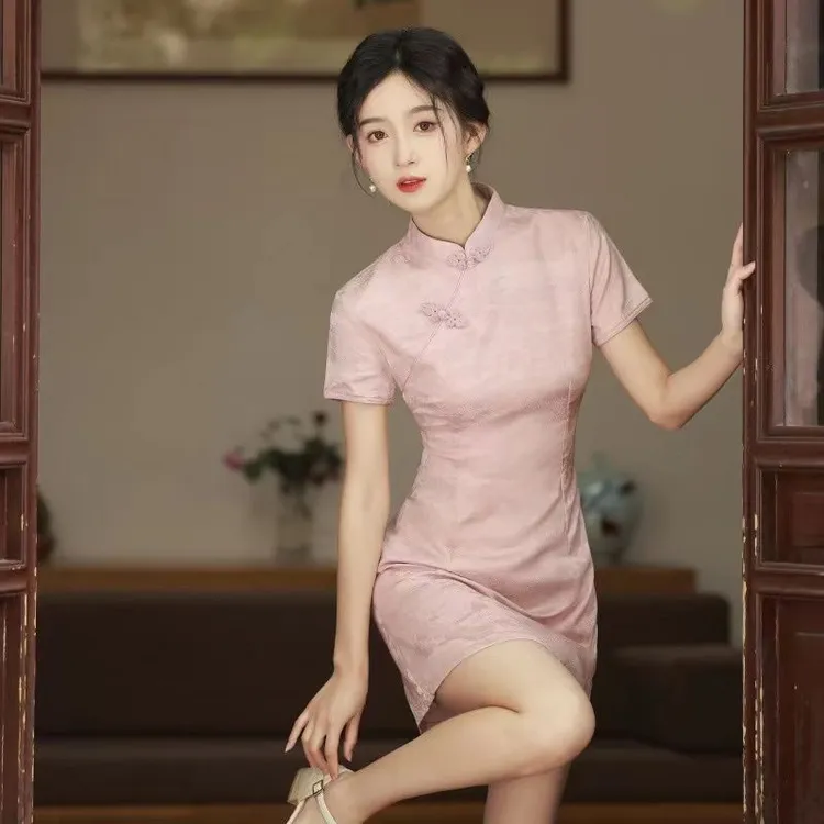 短款旗袍2025夏季新款高端薄款修身小个子中国风时尚气质连衣裙