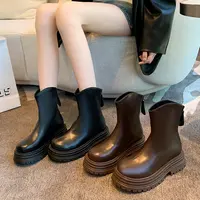 【诺一家加宽加肥大码女鞋】厚底粗跟马丁靴大筒围复古英伦风短靴女