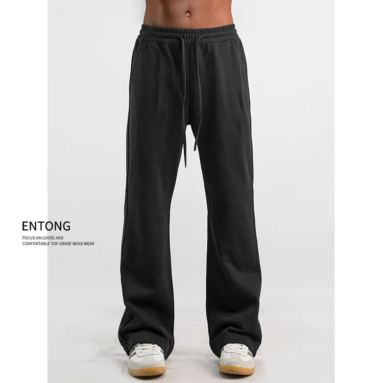 Entong美式简约休闲直筒裤运动裤男生卫裤垂感宽松百搭加绒长裤子