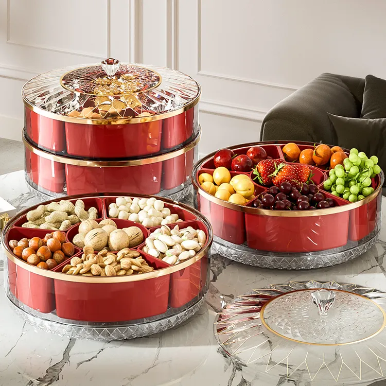 过年乔迁结婚喜糖果盘红色喜庆茶几家用水果零食盒坚果干果收纳盒