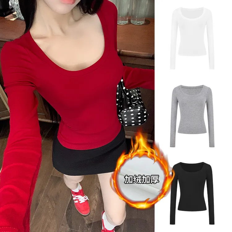 Moses Queen/魔西女王大U领正肩T恤修身基础款辣妹秋冬打底长袖