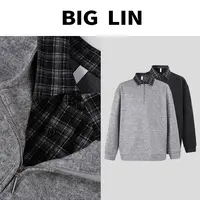 BIG林 秋季桑蚕丝假两件针织衫羊毛毛衣休闲翻领卫衣JS55201