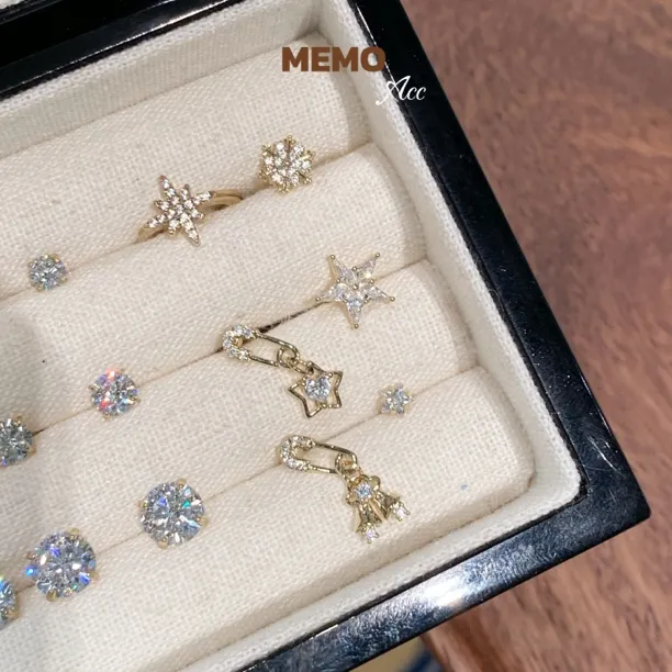 铜合金锆石耳饰 DS090 铃动心弦 咖啡金系列气质设计款耳骨钉耳钉