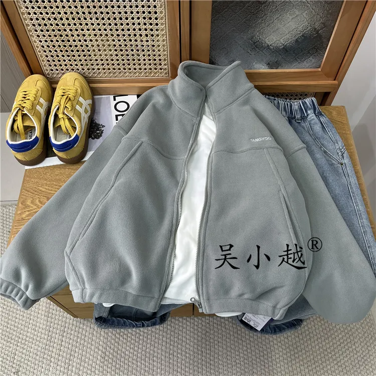 吴小越w1843男童秋冬双面奥利绒校服神器韩版中大童儿童拉链衫