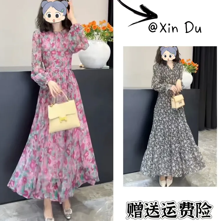 2025秋季新款时尚显瘦气质女士网红洋气连衣裙百搭款D22278