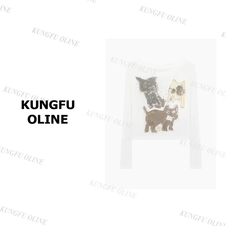 【周周】潦草小猫防晒CT5310玩偶印花设计师打底衫薄款上衣长袖