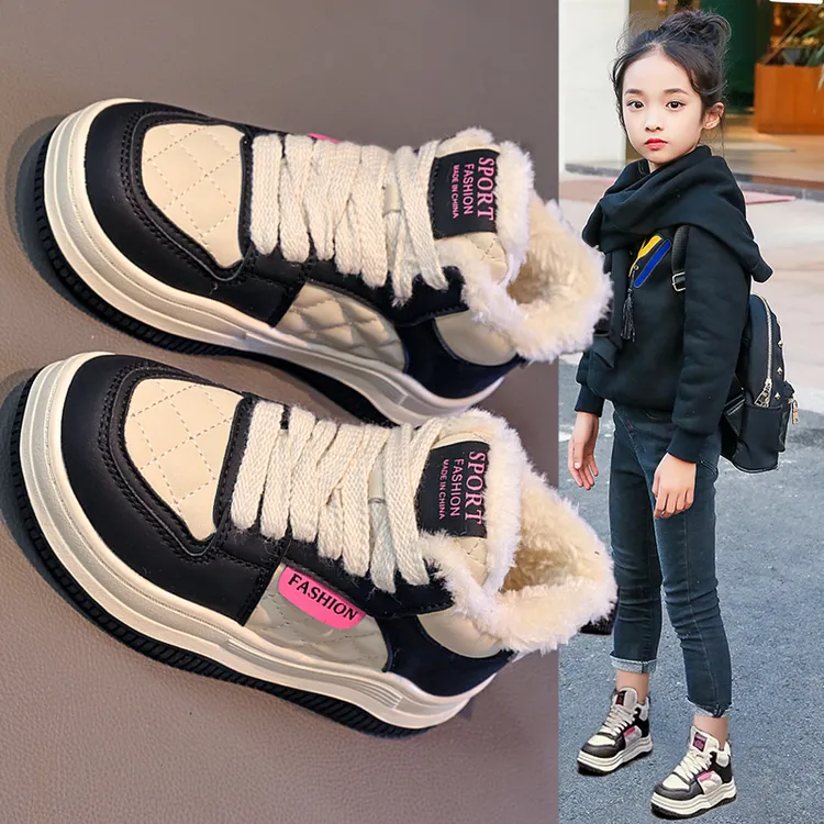 女童雪地靴子2025冬季新款大棉鞋子加绒加厚运动鞋高颜值儿童高帮
