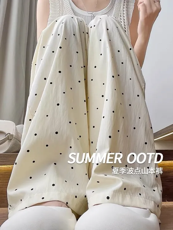 2025孕妇裤子夏季直筒波点裤休闲薄款高腰垂感宽松阔腿裤女夏