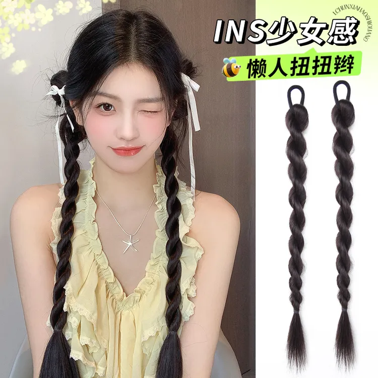 假发辫子女减龄INS扭扭辫双马尾新中式麻花辫古风旗袍长辫子发饰