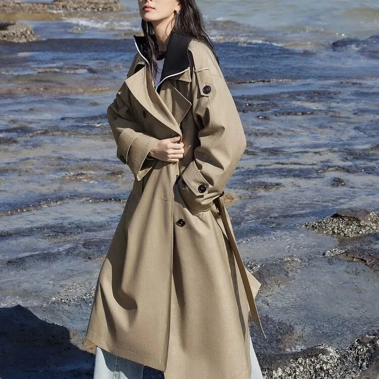 乳白色风衣外套女加长款2025新款早春秋韩系高个子高级感英伦大衣