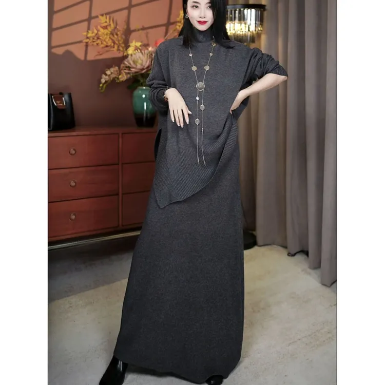 2586【山羊绒/加厚款】2025年秋冬新款【上衣+半身裙】宽松羊绒套装