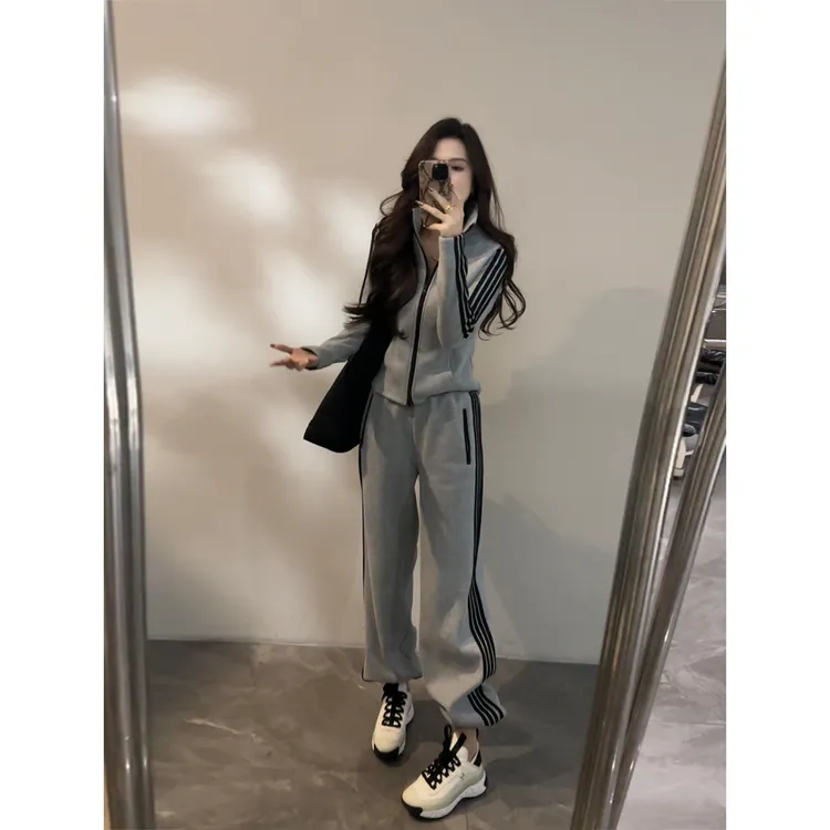 【大婷婷】显瘦时尚拼接条纹休闲运动秋冬百搭通勤女装套装DT1795