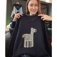 「斑马」面料亲肤~秋冬韩系卡通减龄提花小马长袖针织毛衣-5385