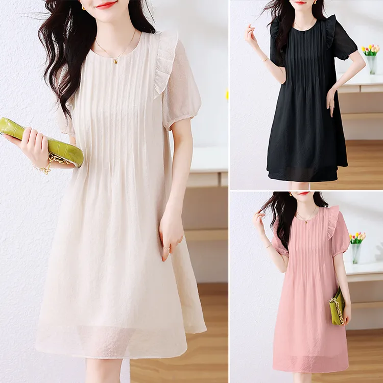 2025年夏季新款小个子甜美清新减龄肌理感薄纱娃娃裙中长款时尚