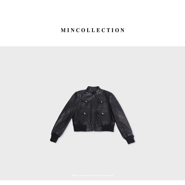 DE Mincollection多口袋皮衣/美式复古立体全植绒绵羊皮皮衣40430