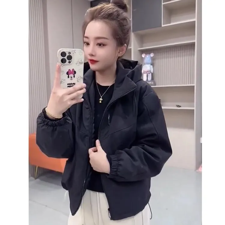 短款夹棉外套女2025秋冬新款双拉链加棉冲锋衣休闲时尚小个子棉衣