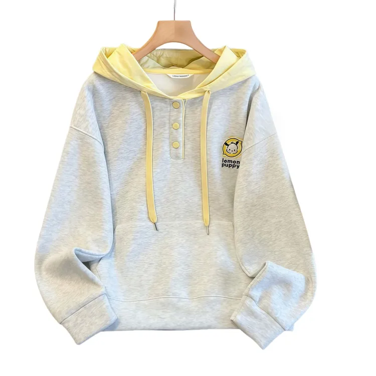 高级感拼色连帽长袖卫衣女刺绣学院风宽松时尚显瘦上衣